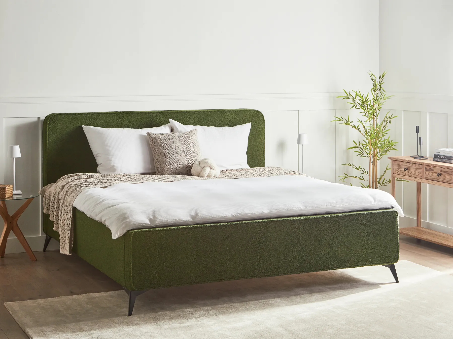 Bett mit Lattenrost Bouclé VALOGNES 180 x 200 cm Dunkelgrün_933753