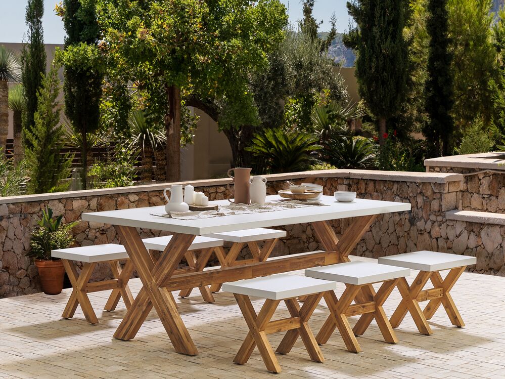 Tuinset met krukken 6-zits OLBIA Beton Wit