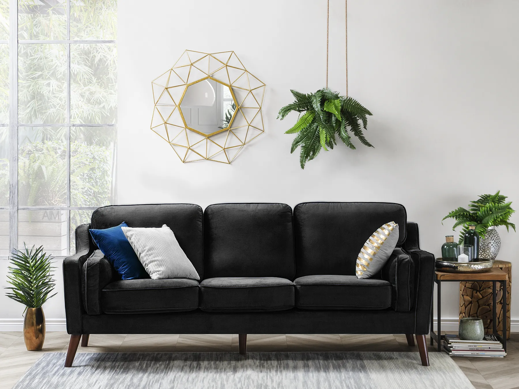 Sofa 3-Sitzer LOKKA Samtstoff Schwarz_705439