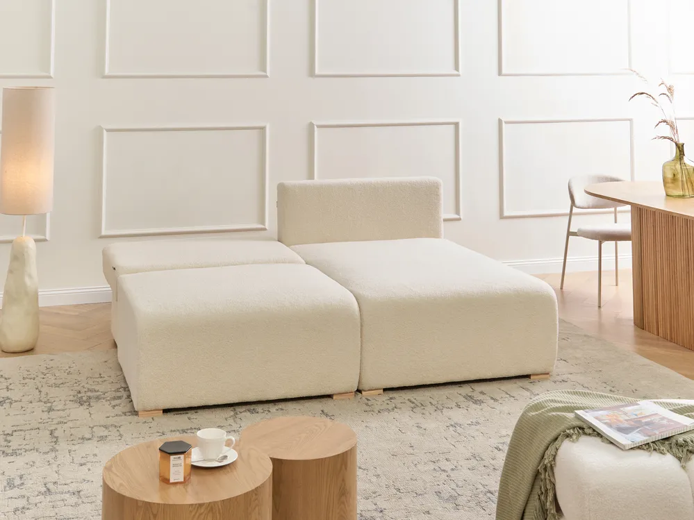 Modul Ecksofa NERBO Bouclé Cremeweiß linksseitig_1034004