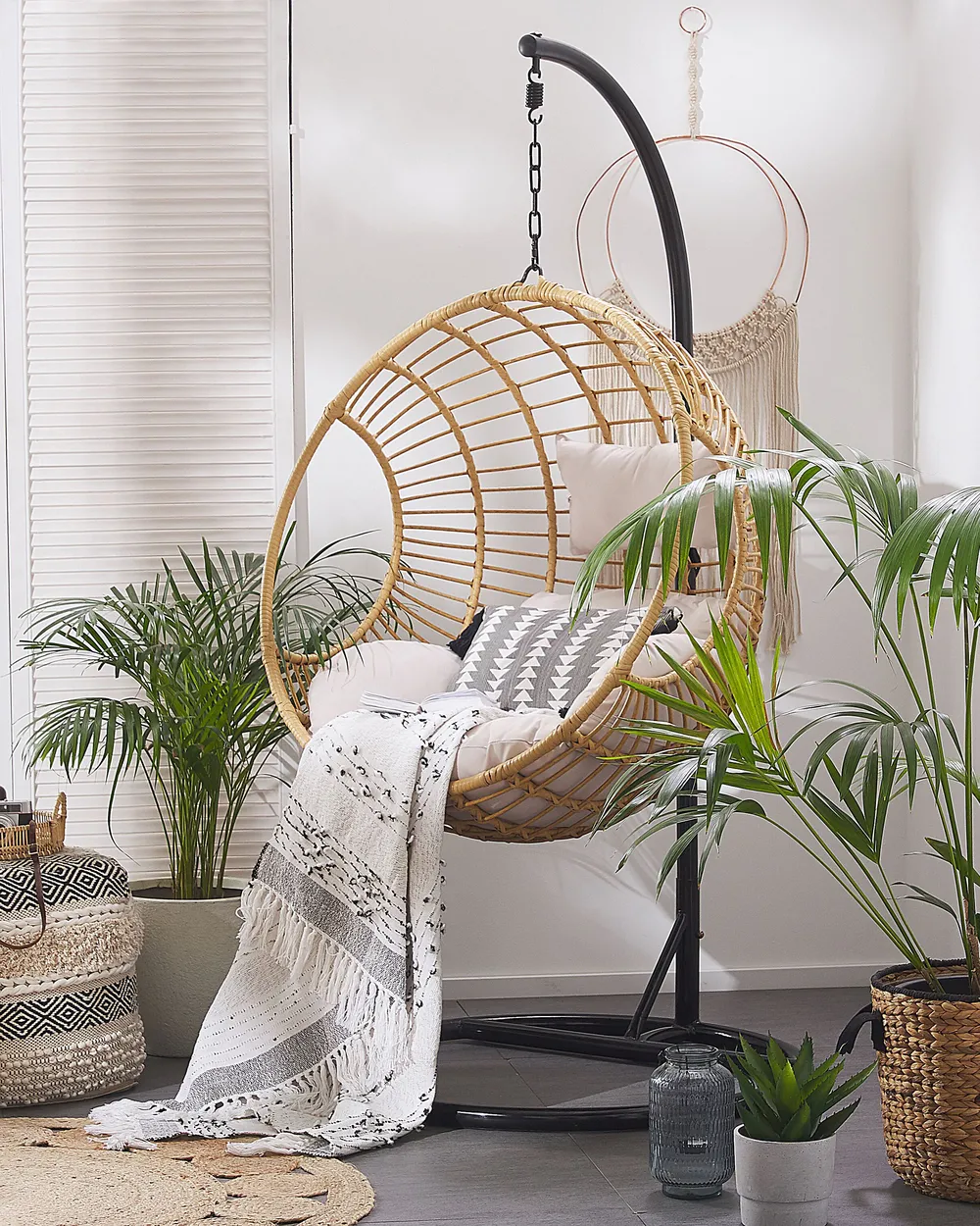 Hängesessel mit Gestell ASPIO Polyrattan Naturfarben_763699