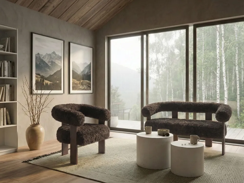 Sofa 2 Seater ILBRO Faux Fur Dark Brown_1057542