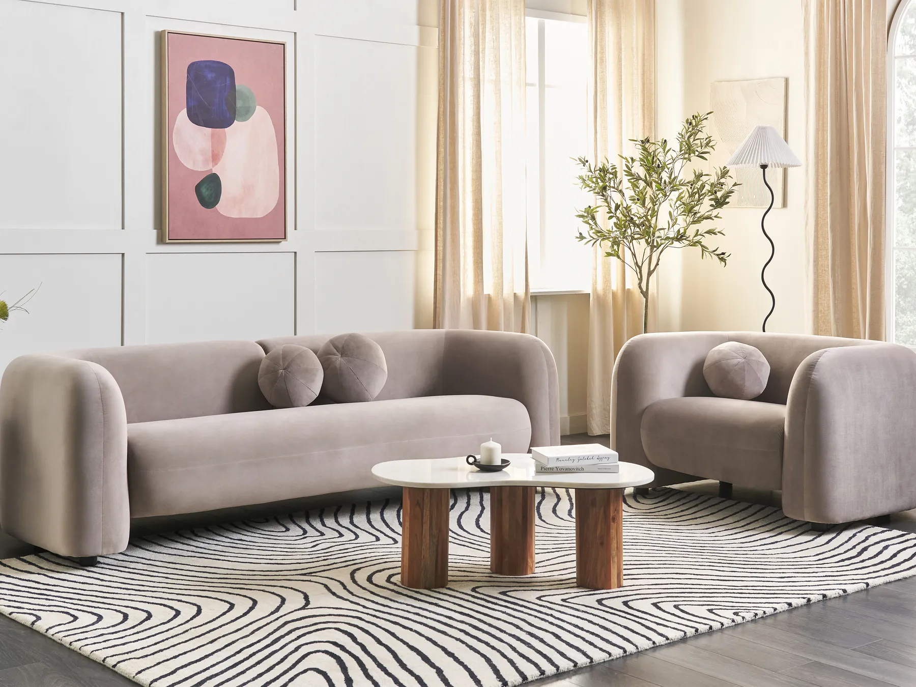 Sofa 3 Seater LEIREN Velvet Taupe_919460