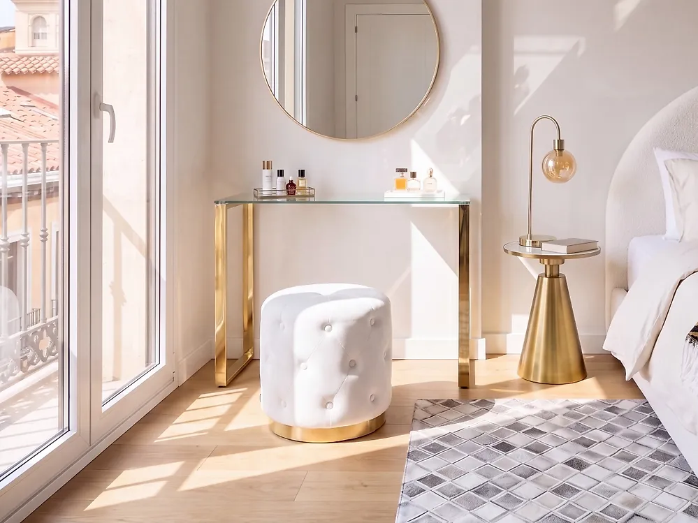 Pouffe CARROLLTON Velvet Off-White