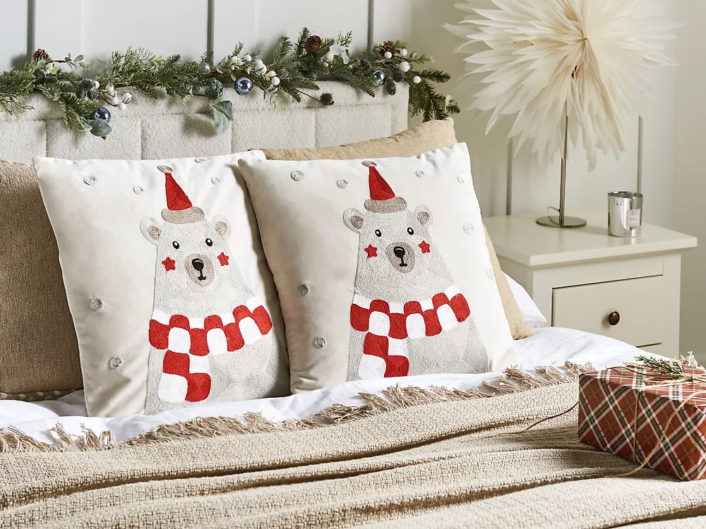 Set of 2 Decorative Cushions JELLIES 45 x 45 cm Velvet Off-White_1183598