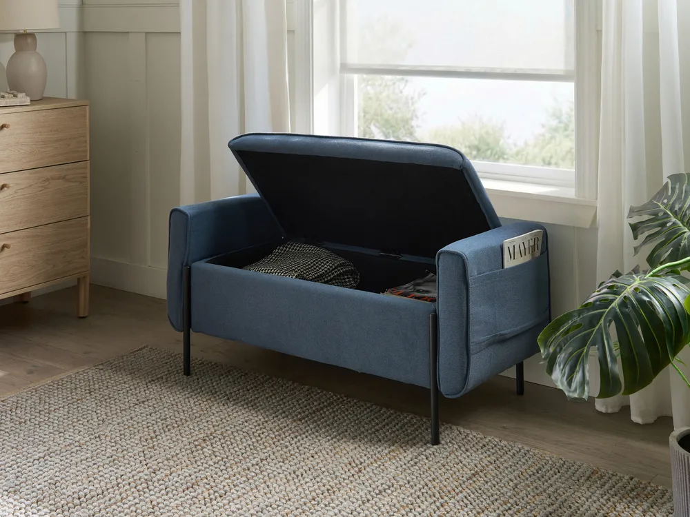 Polsterbank mit Stauraum LEWES Stoff Blau_1043679