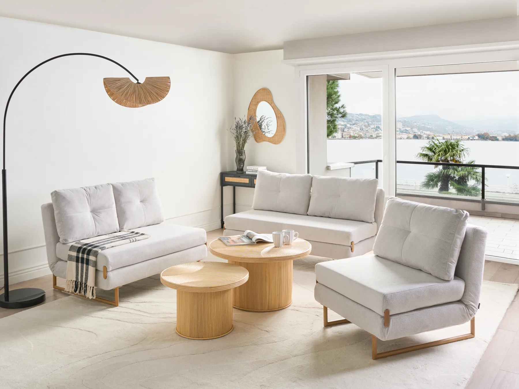 Sofa Set 6-Sitzer JERSLEV Stoff Cremeweiß_1013231