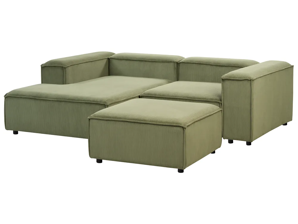 Modular Corner Sofa 2 Seater ARDAL with Ottoman Corduroy Green Right Hand_947431