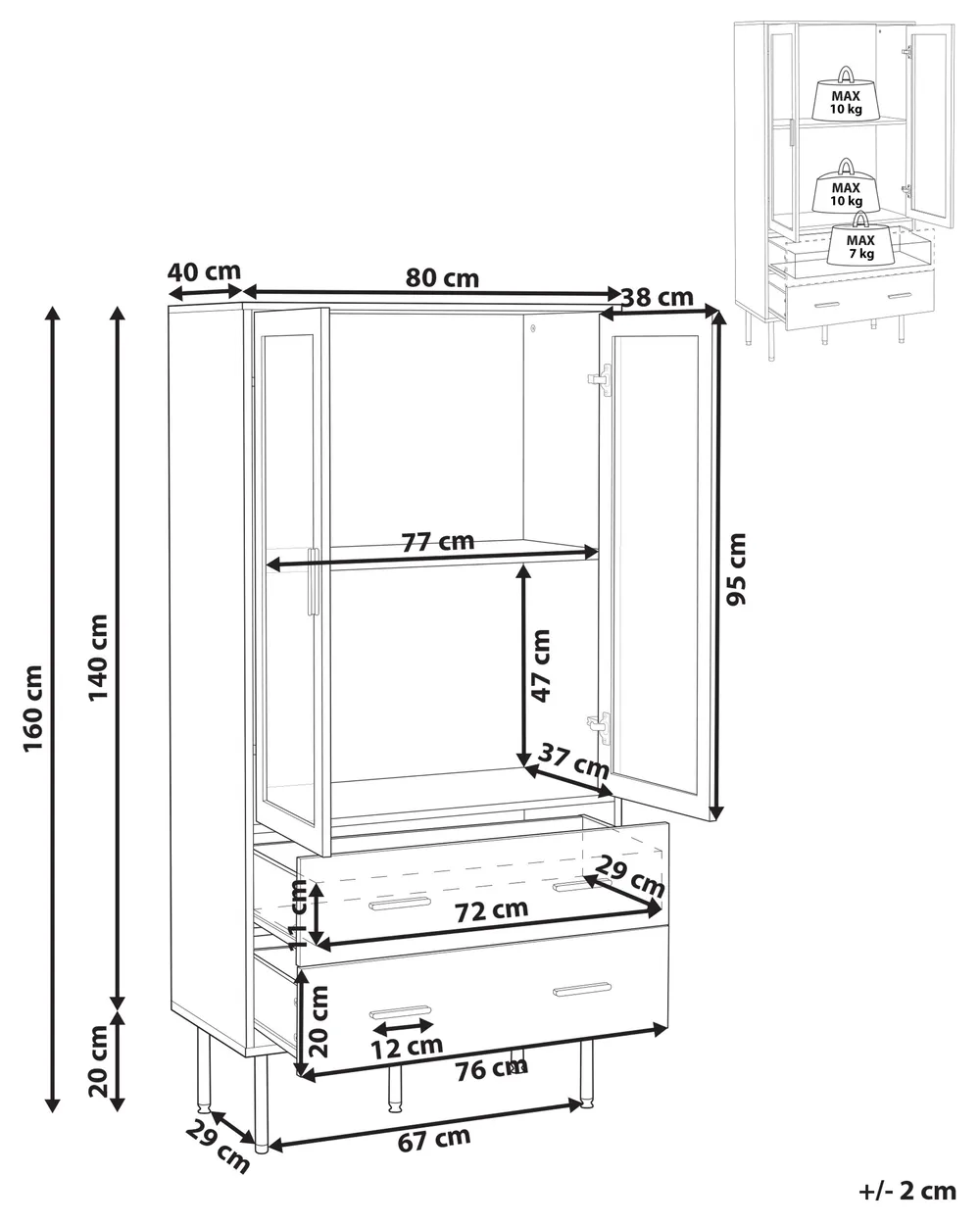 Vitrine mit Glastüren MILORA 80 cm Weiß_979544