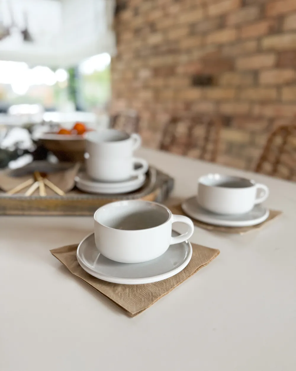 Set of 8 Cups with Saucers SESAME Stoneware Off-White_1036073