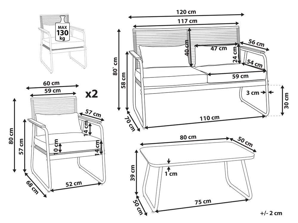 Lounge Set mit Tisch 4-Sitzer POMONTE Metall Weiß_919918