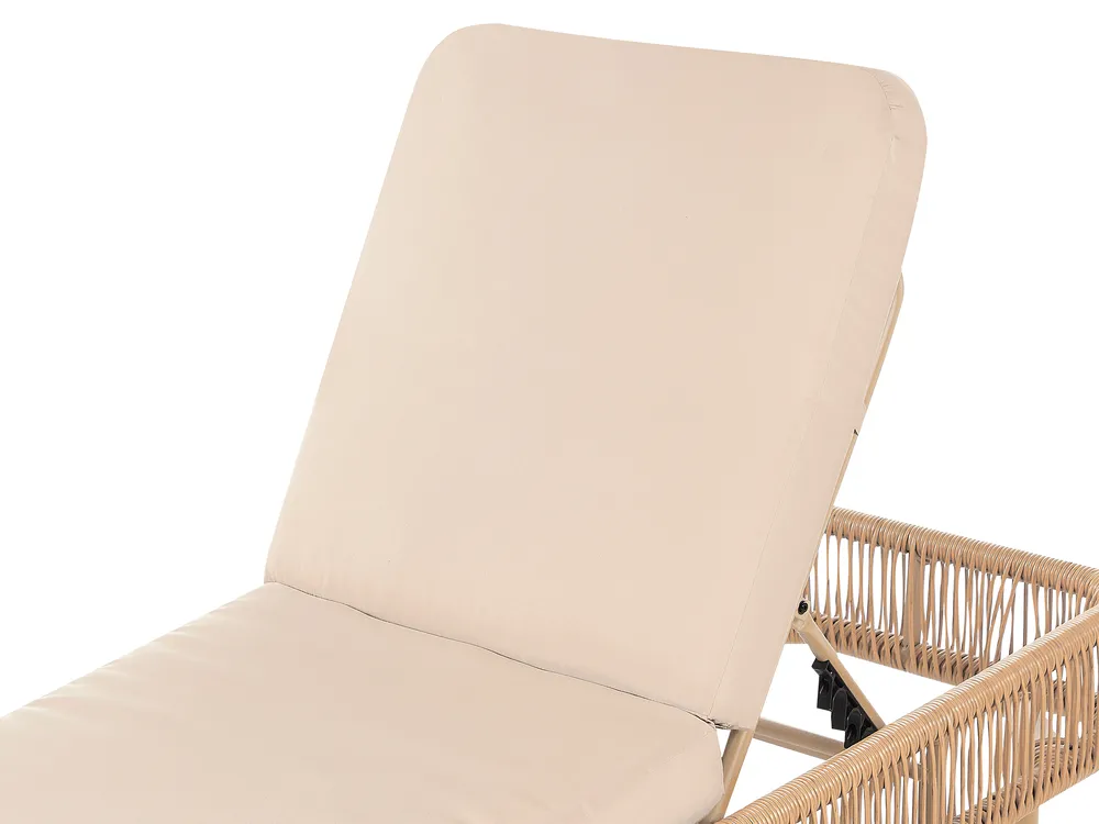 Sun Lounger with Cushion OSINI Reclining PE Rattan Beige_863887