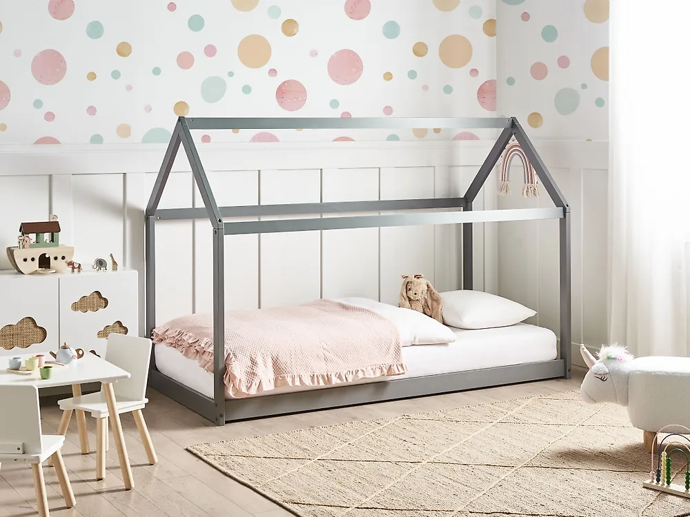 Kinderbett Haus Kiefernholz TOSSE 90 x 200 cm Grau_1187307