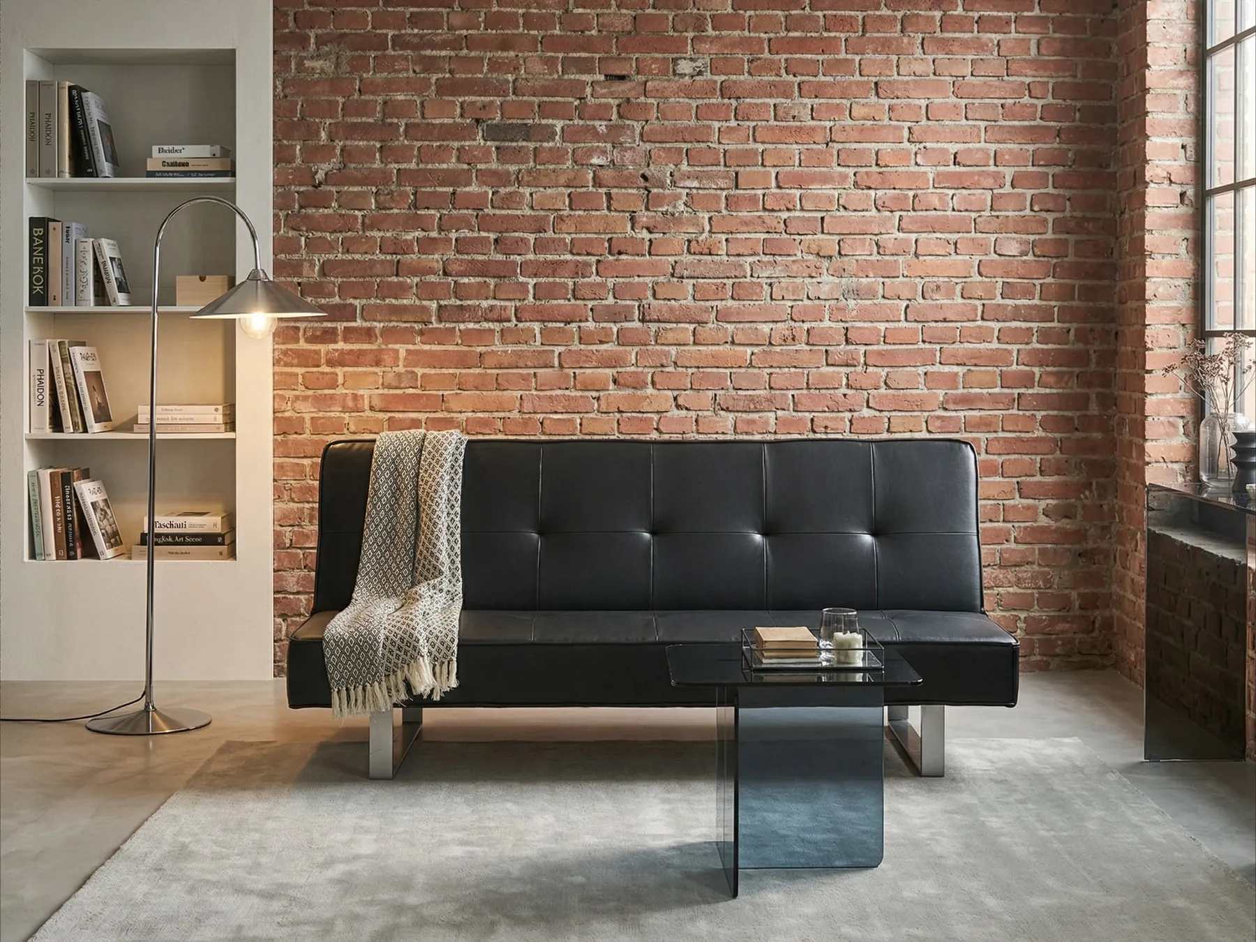 Sofa Bed 3 Seater DERBY Faux Leather Black_700270