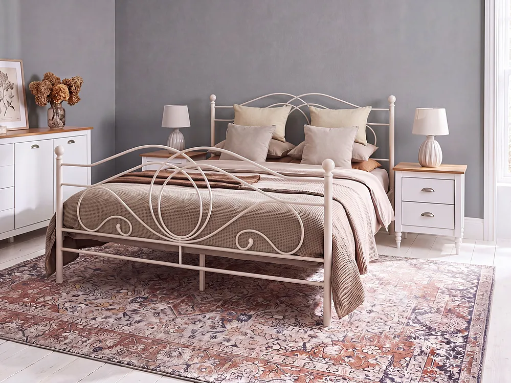Bett mit Lattenrost Metall LYRA 140 x 200 cm Hellbeige_1162001