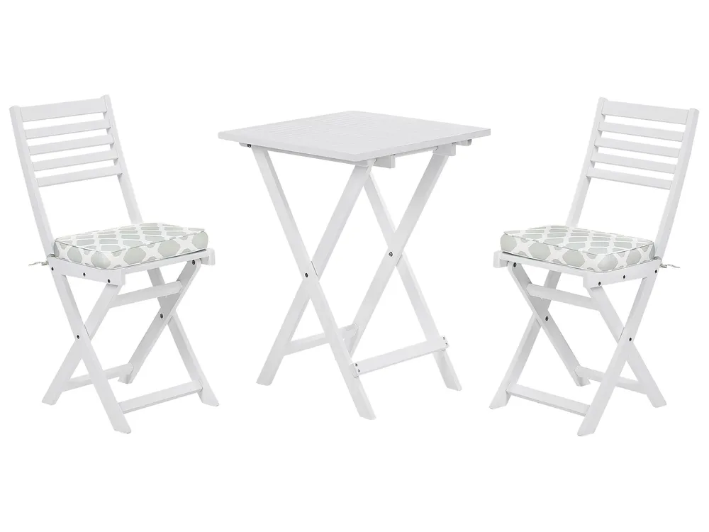 Bistro Set inkl. Kissen klappbar FIJI Akazienholz Weiß