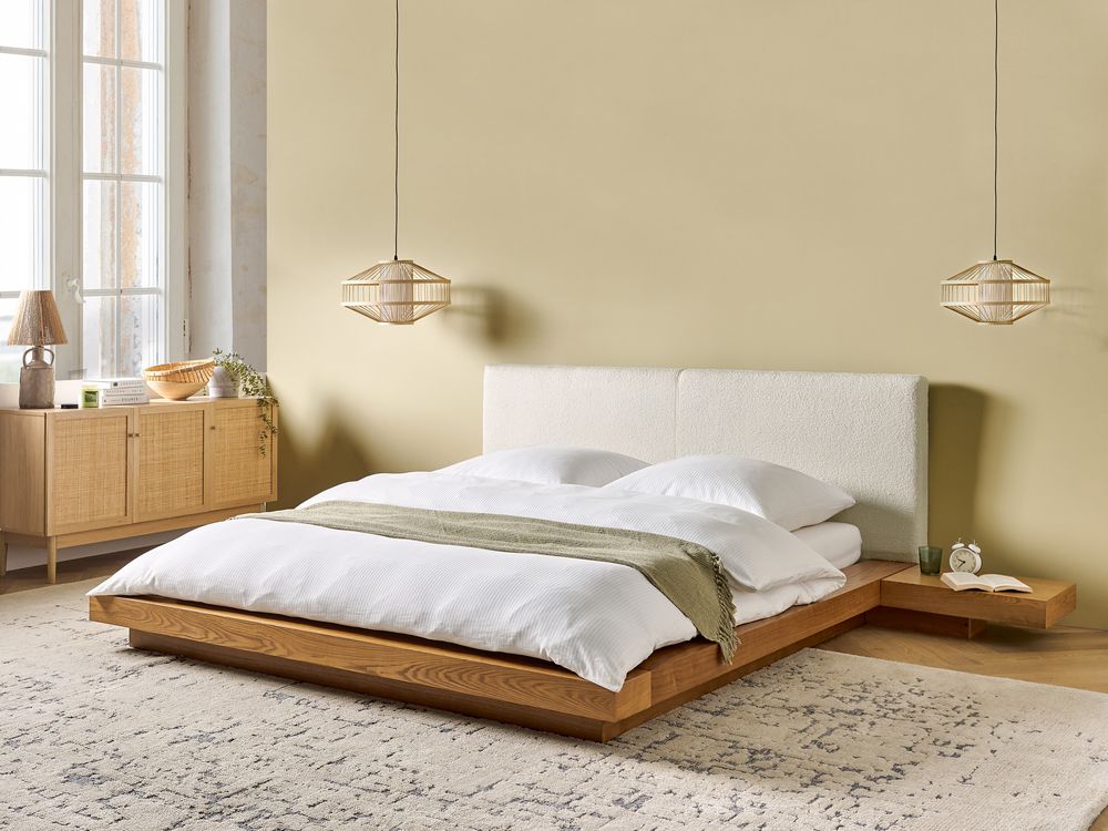 Bett mit Lattenrost Bouclé ZEN 160 x 200 cm Naturfarbene Esche