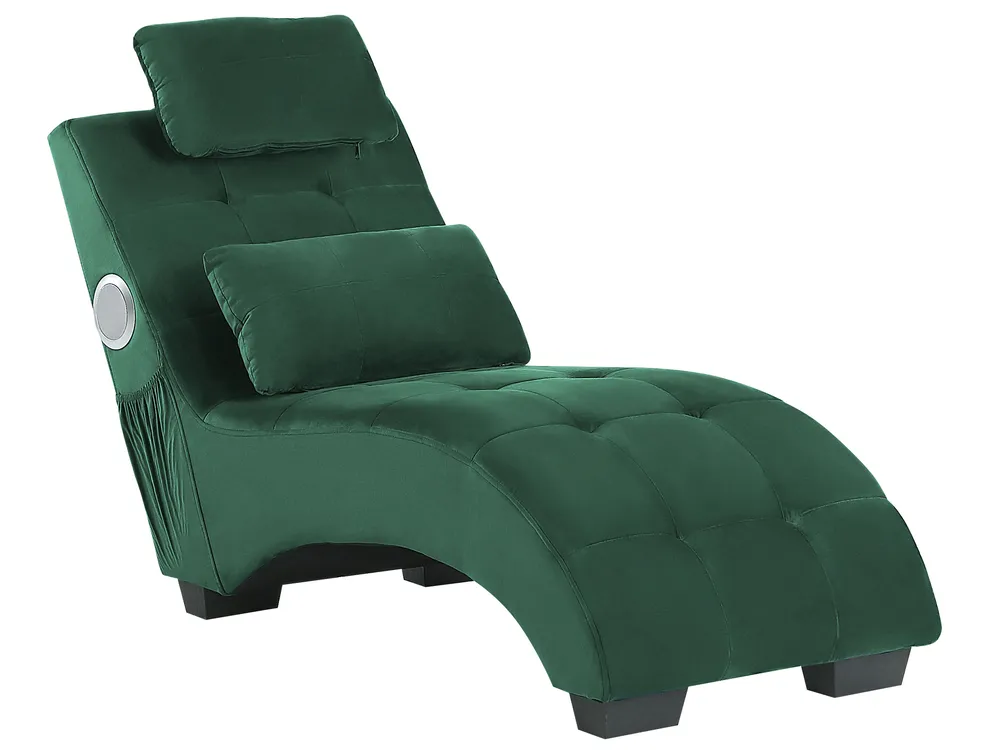 Chaise Longue SIMORRE with Built-In Bluetooth Speaker Velvet Emerald Green