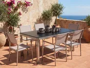 Garden Dining Set 6 Seater GROSSETO Tempered Glass Black/ Beige_1105768