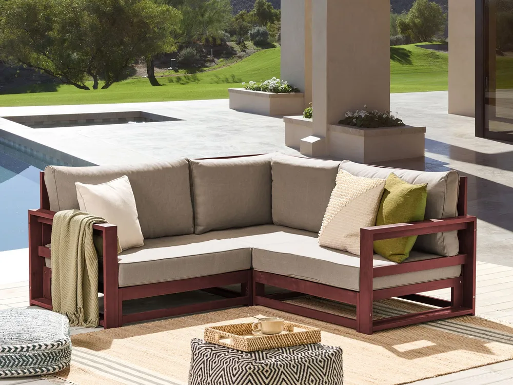 Garten Ecksofa 2-Sitzer TIMOR modular Akazienholz Dunkelrot