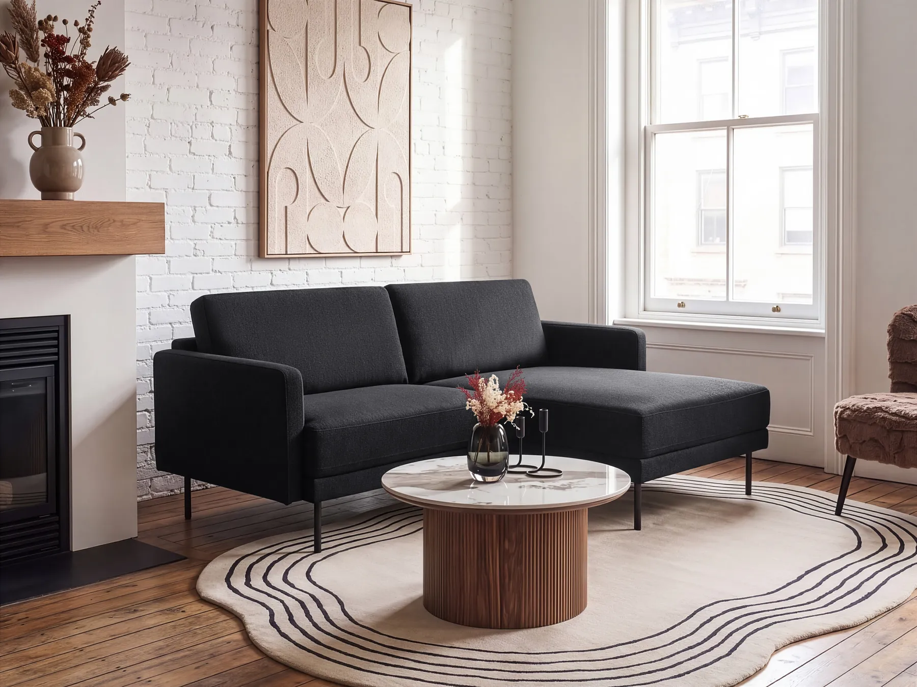 Ecksofa 2-Sitzer BREDA Stoff Schwarz linksseitig_946111