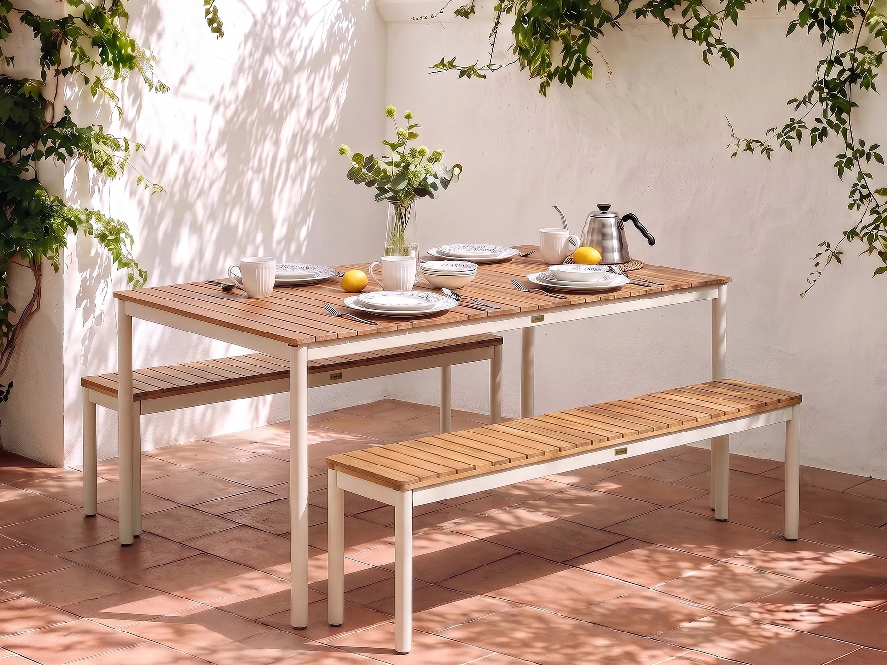 Garden Dining Set with Benches 6 Seater CORRICELLA Acacia Wood Brown_1125053