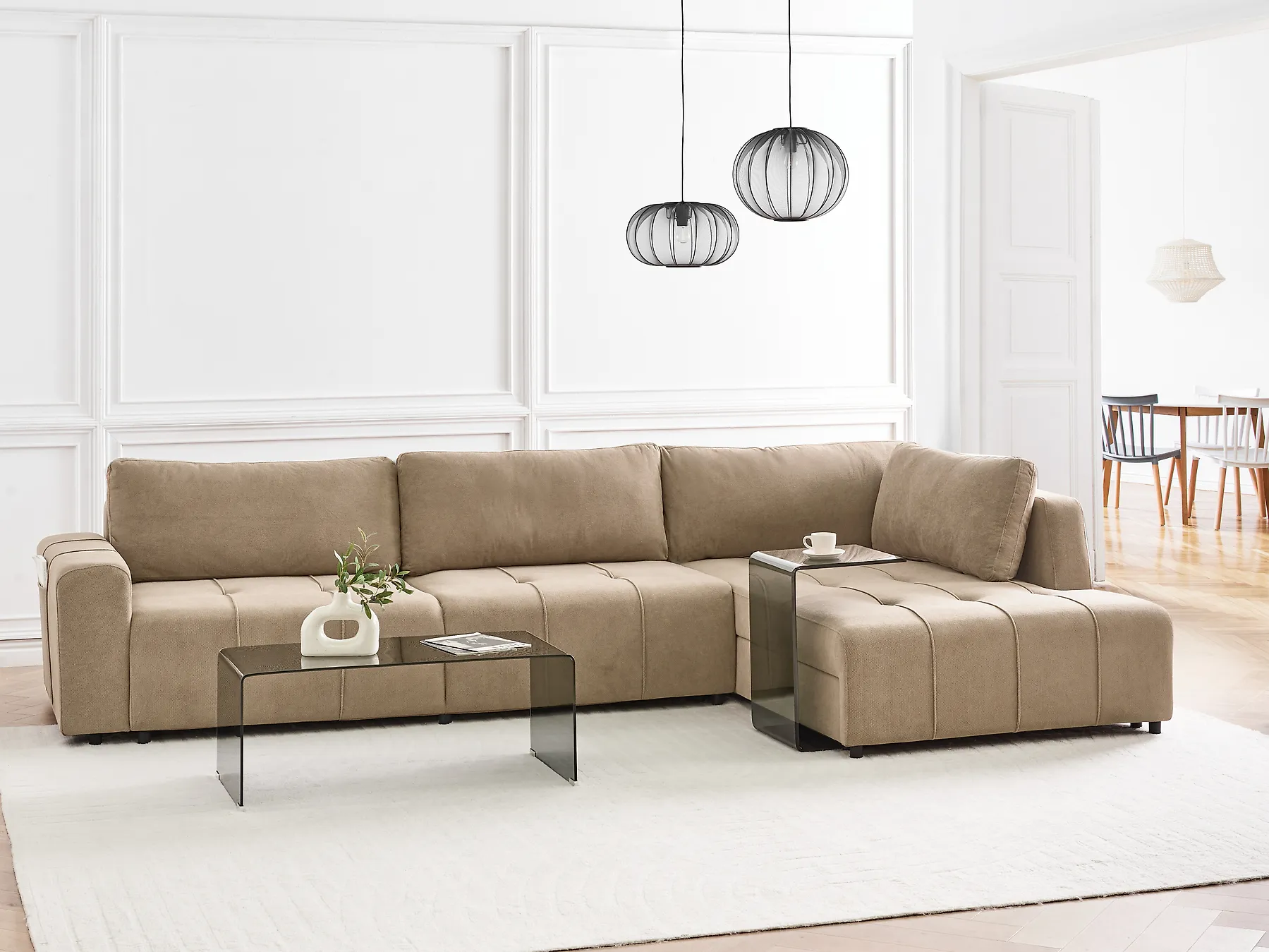 Eckschlafsofa 4-Sitzer INNVIK Stoff Braun linksseitig_965155
