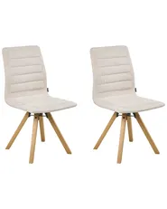 Set of 2 Dining Chairs Swivel ROX Fabric Light Beige_1038180