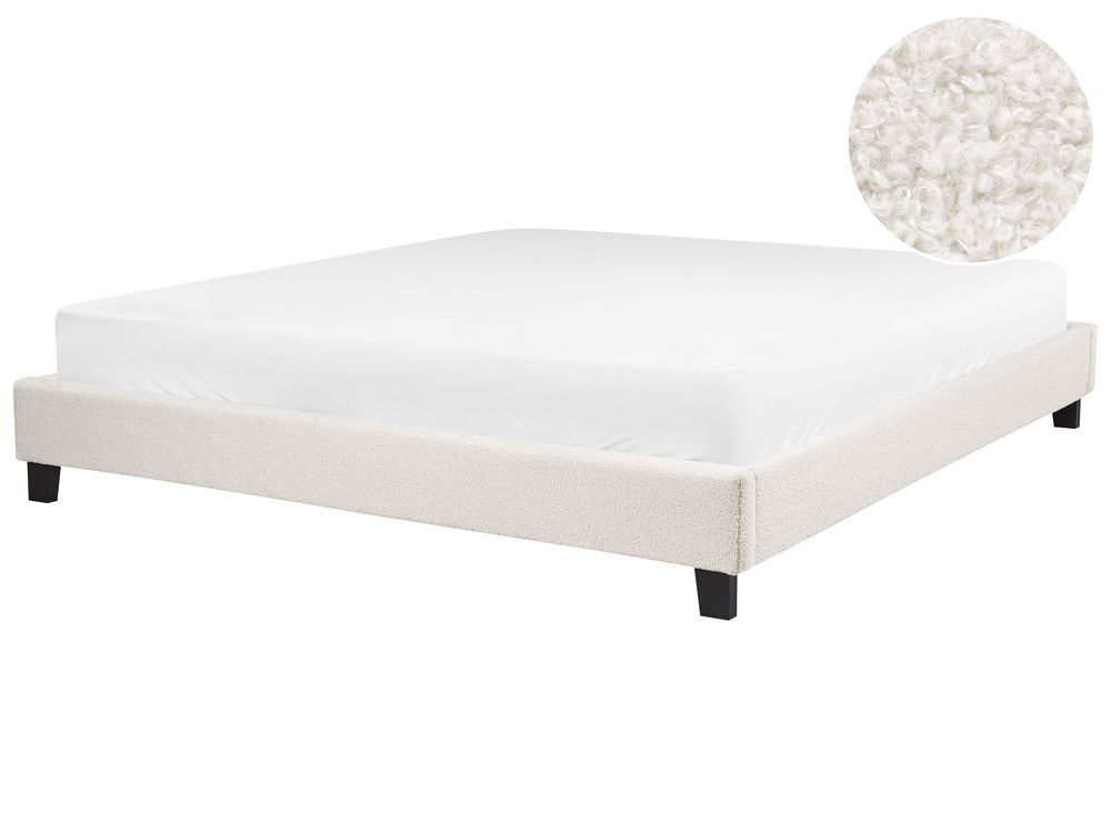 Bett ohne Kopfteil Bouclé ROANNE 180 x 200 cm Hellbeige