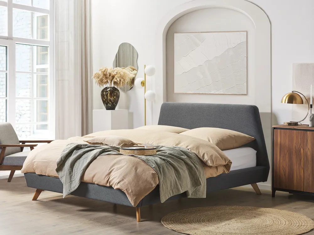 Bett mit Lattenrost Stoff VIENNE 180 x 200 cm Grau