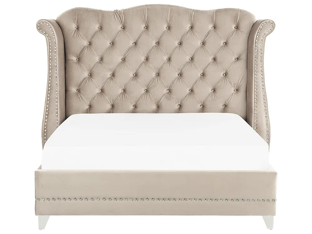 Bed Velvet AYETTE 160 x 200 cm (EU King Size) Beige_832226
