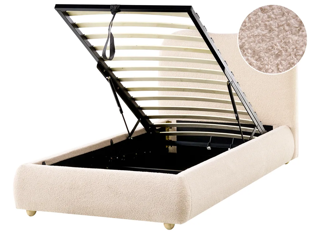 Bett mit Stauraum BLAGNAC Bouclé Hellbeige 90 x 200 cm_1026300