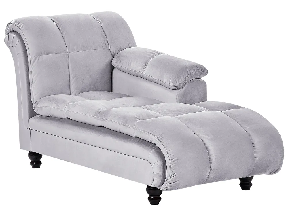 Linksseitige Chaiselongue LORMONT Samtstoff Hellgrau_763318