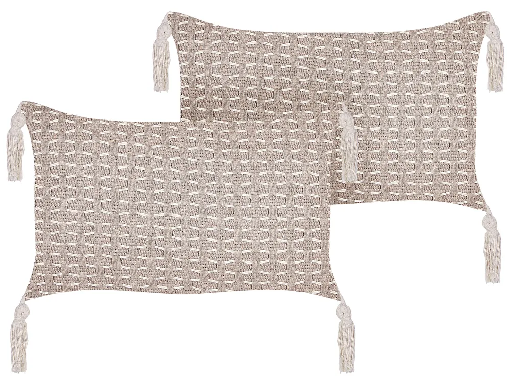 Dekokissen 2er Set HAKONE 45 x 25 cm Taupe Geometrisches Muster