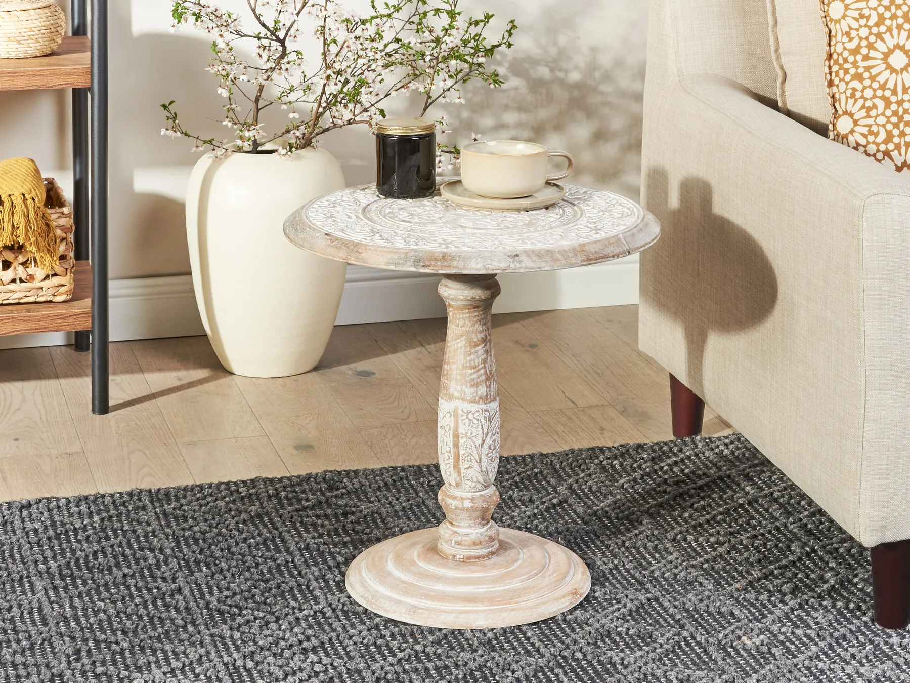 Beistelltisch JAMBIA Mangoholz Cremeweiß_857073