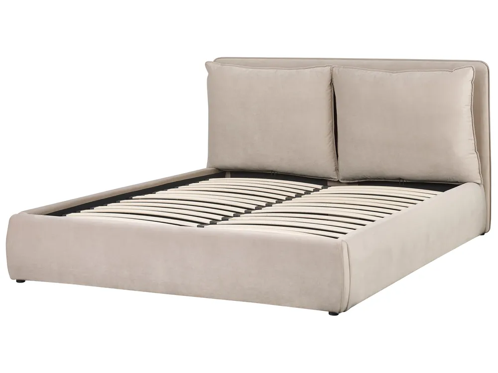 Bett mit Stauraum BAJONNA Samtstoff Beige 160 x 200 cm_871268