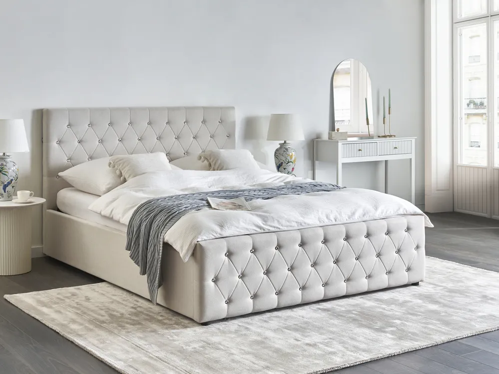 Bett mit Stauraum AMIENS Stoff Beige 160 x 200 cm