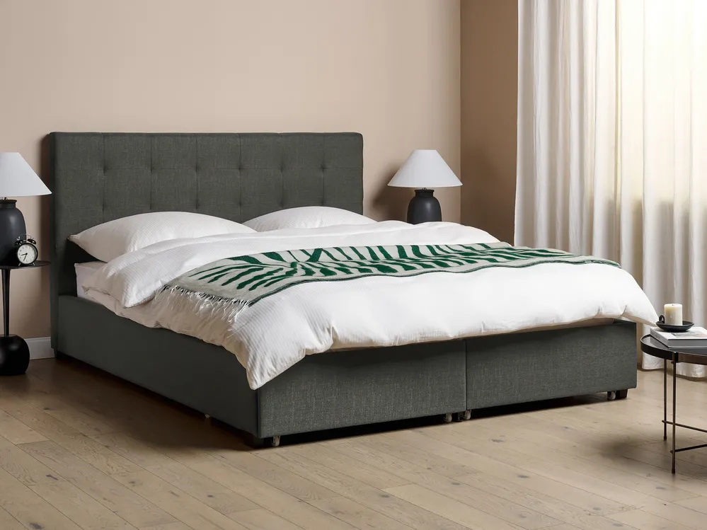 Lit avec tiroirs de rangement LA ROCHELLE Tissu Gris foncé 160 x 200 cm_904616