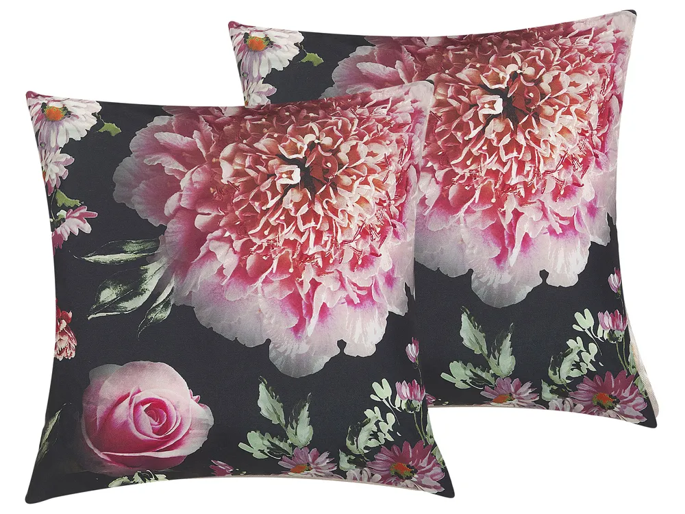 Dekokissen 2er Set HEDERA 45 x 45 cm Schwarz Blumenmuster