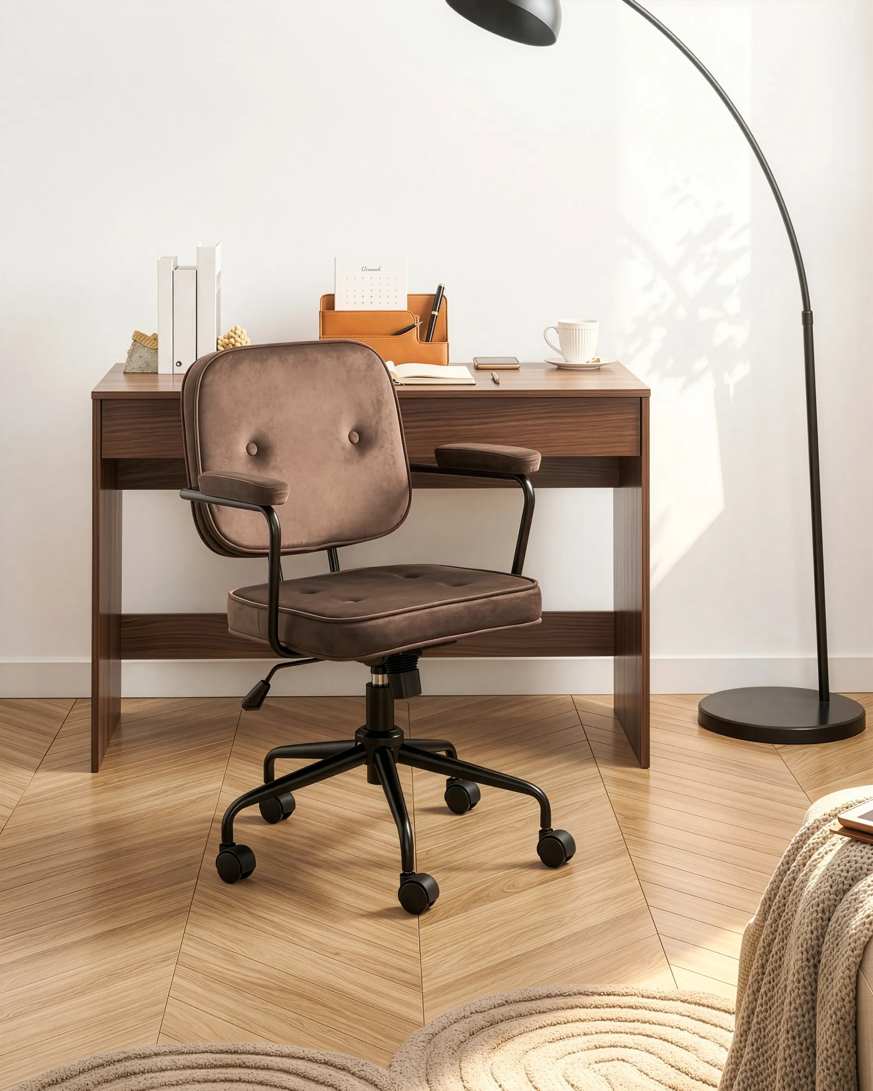 Schreibtischstuhl PAWNEE Samtstoff Braun_1057396