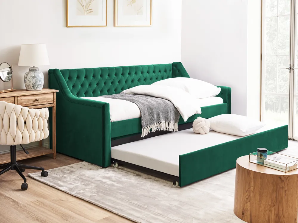 Ausziehbett Samtstoff MONTARGIS 90 x 200 cm Smaragdgrün_827001