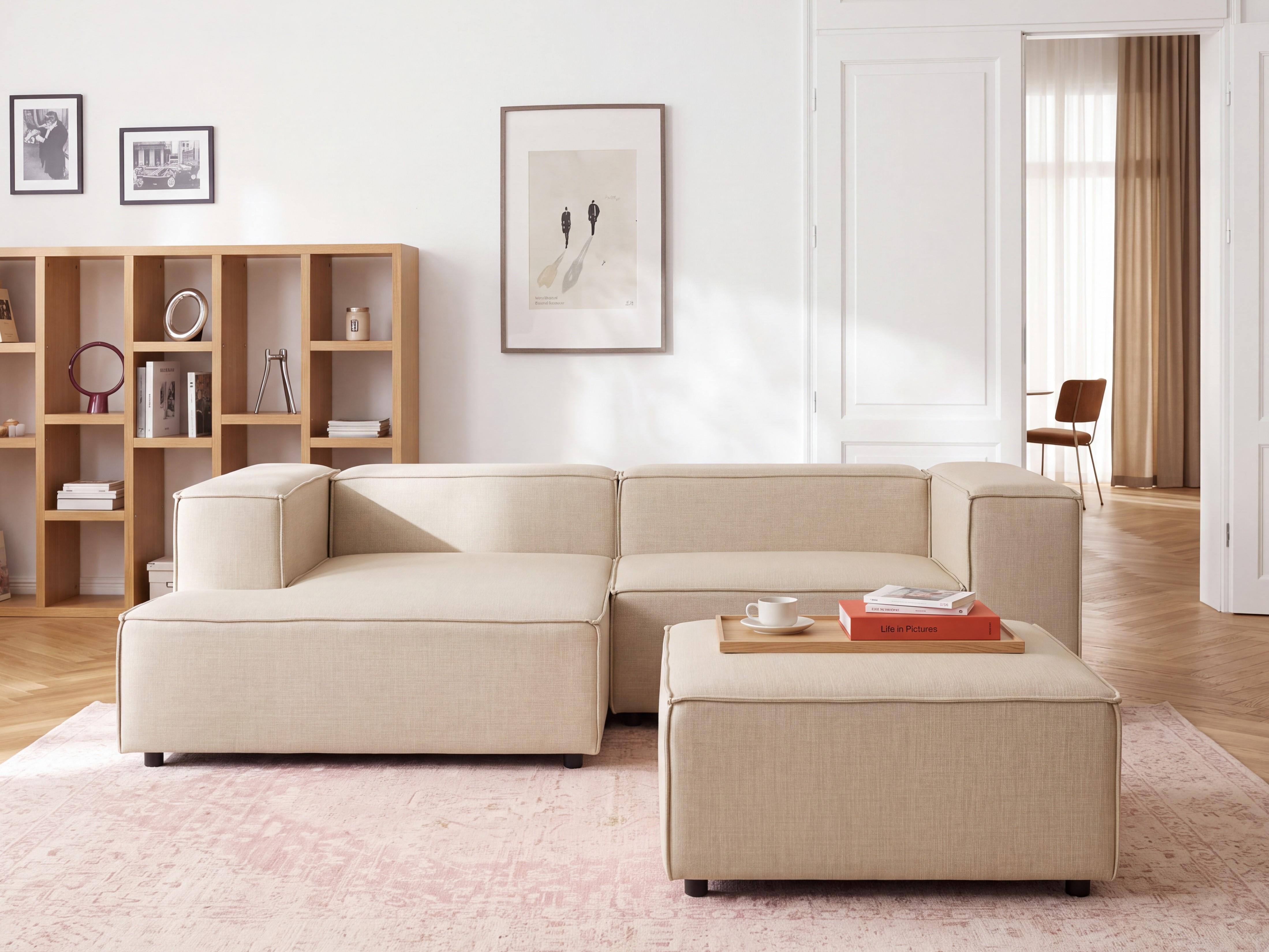 Modular Corner Sofa APRICA with Ottoman Faux Linen Beige Right Hand