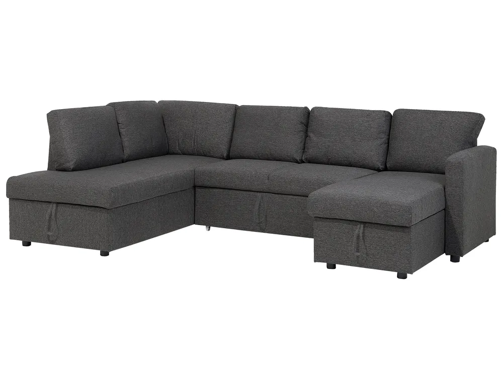 U-Shape Sofa Bed 5 Seater KARRABO with Storage Fabric Dark Grey_722237