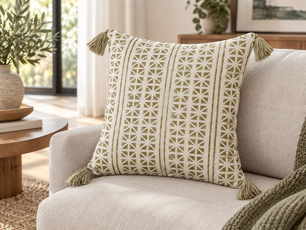 Throw Cushion SYRINGA 45 x 45 cm Cotton Green Geometric Pattern