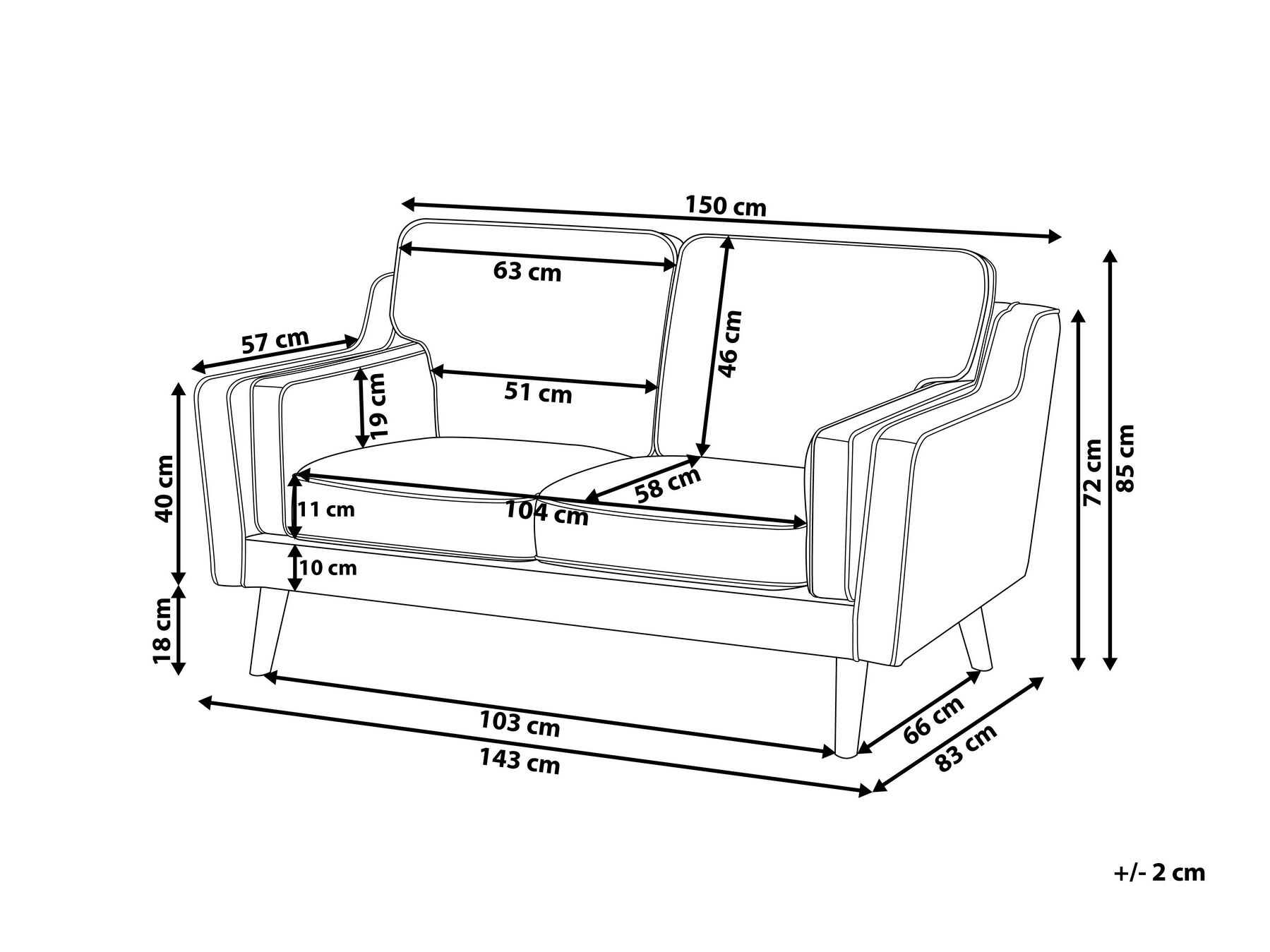 Sofa 2 Seater LOKKA Fabric Off-White_893772