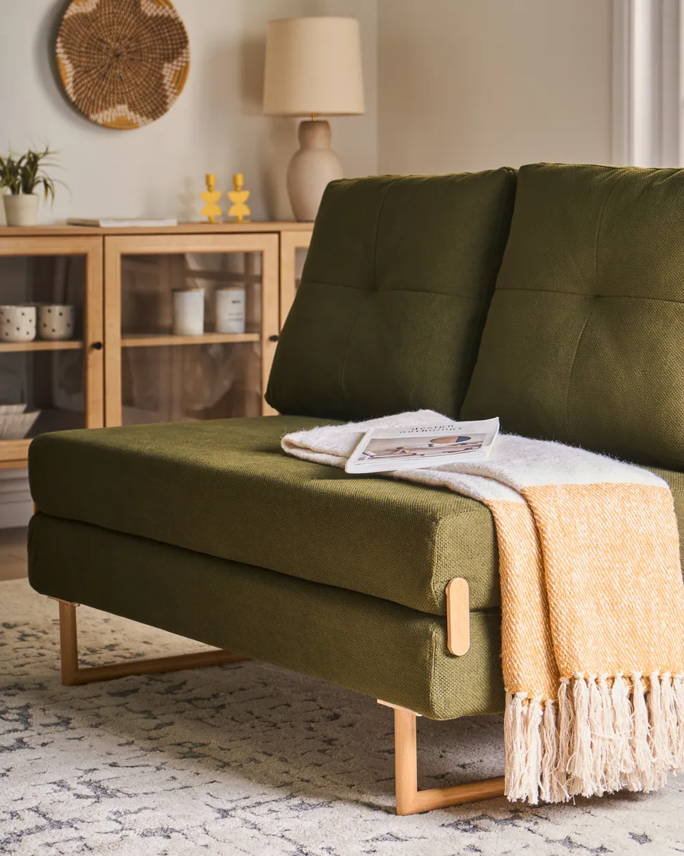 Sofa Bed 2 Seater JERSLEV Fabric Green_1011729