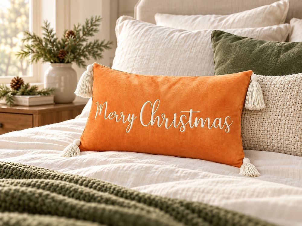 Throw Cushion LITHOPS 30 x 50 cm Velvet Orange Christmas Motif