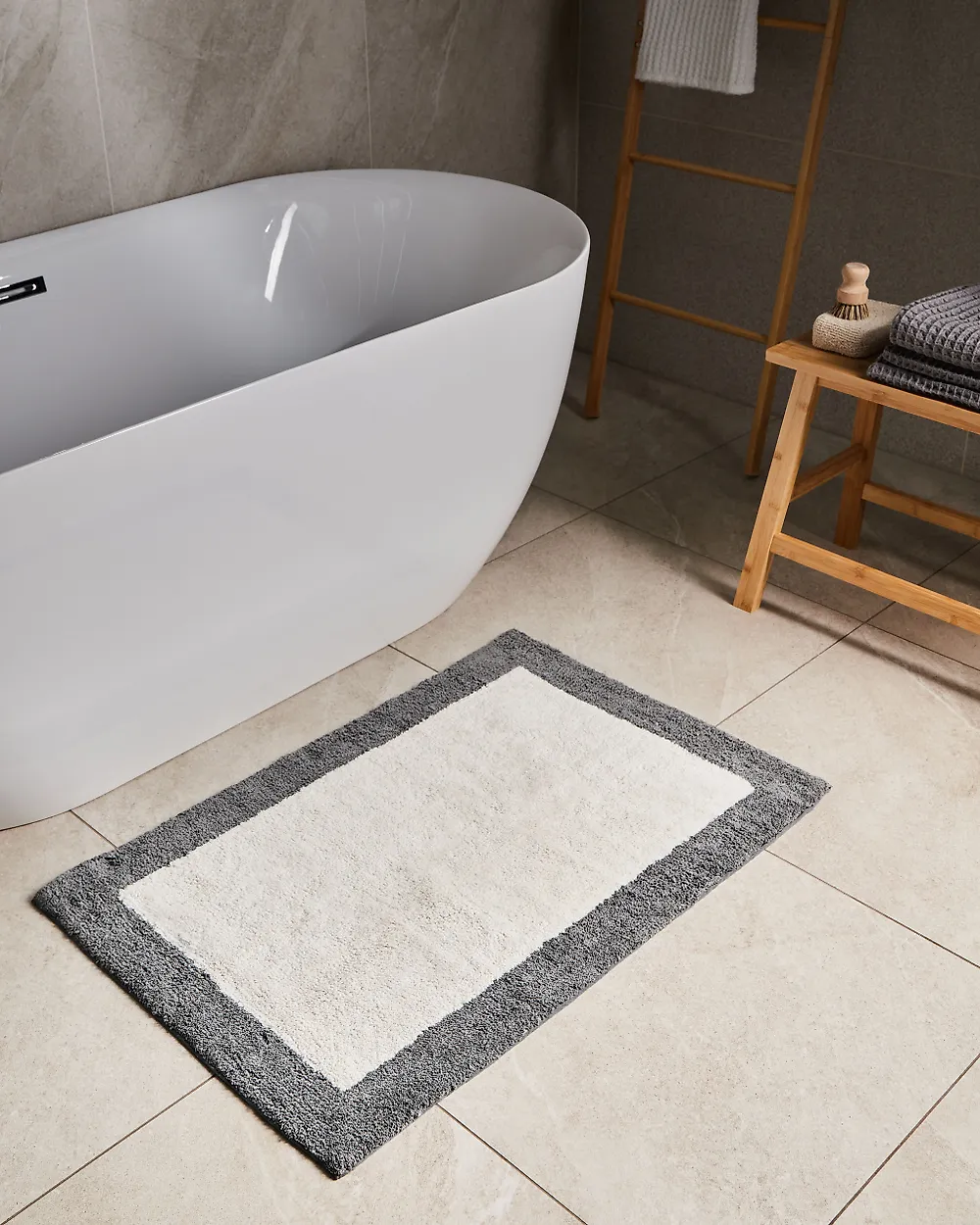 Badematte KABRI Grau / Beige 60 x 90 cm Baumwolle_1187182