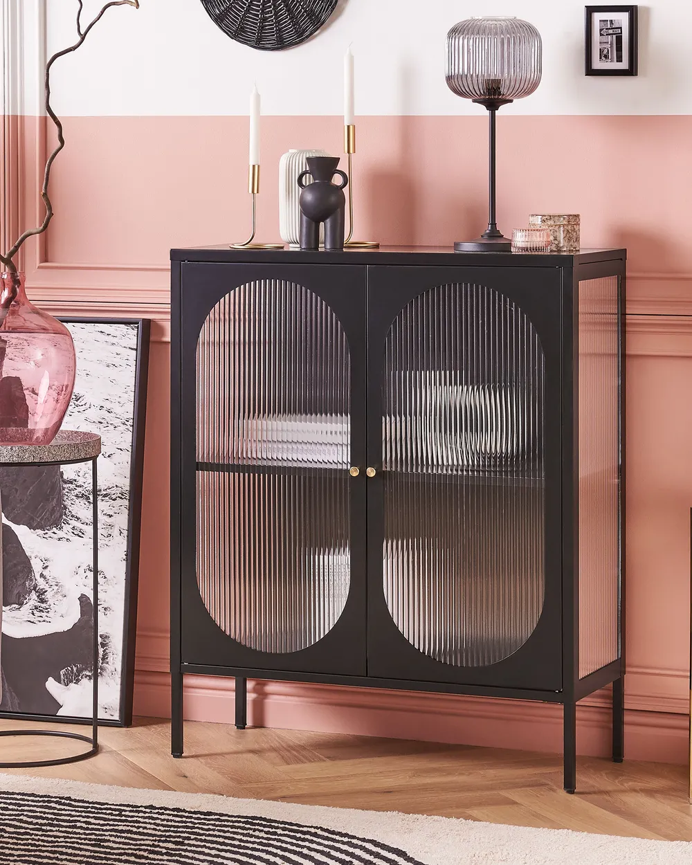 Sideboard mit Glastüren SARRE 90 cm Metall Schwarz