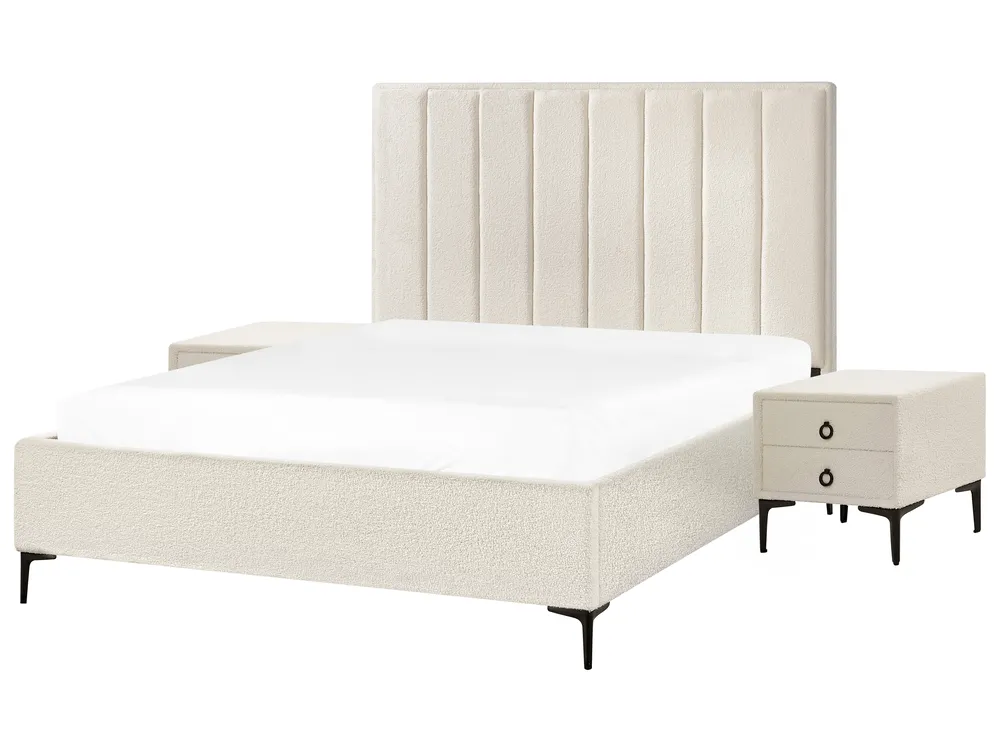 Bedroom Set SEZANNE Boucle Off-White 160 x 200 cm (EU King Size)_939784